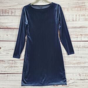 J.Crew Blue Velvet Velour Sweater MIdi Dress Scoop Stretch Whimsy Fairy Party S
